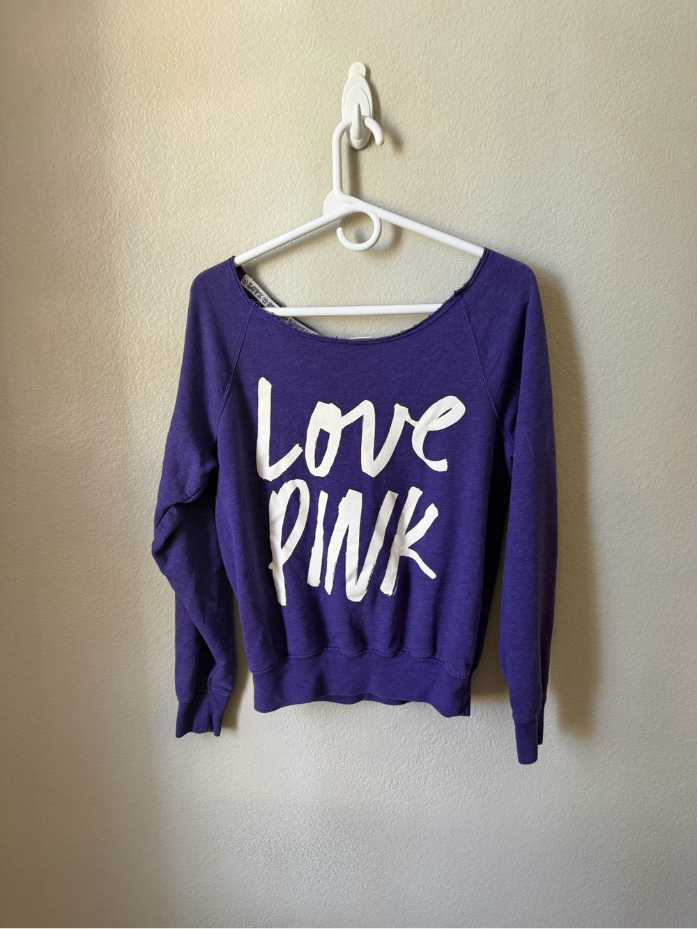Early 2000's Victoria's Secret PINK Purple Distressed Scoop Neck Sweatshirt